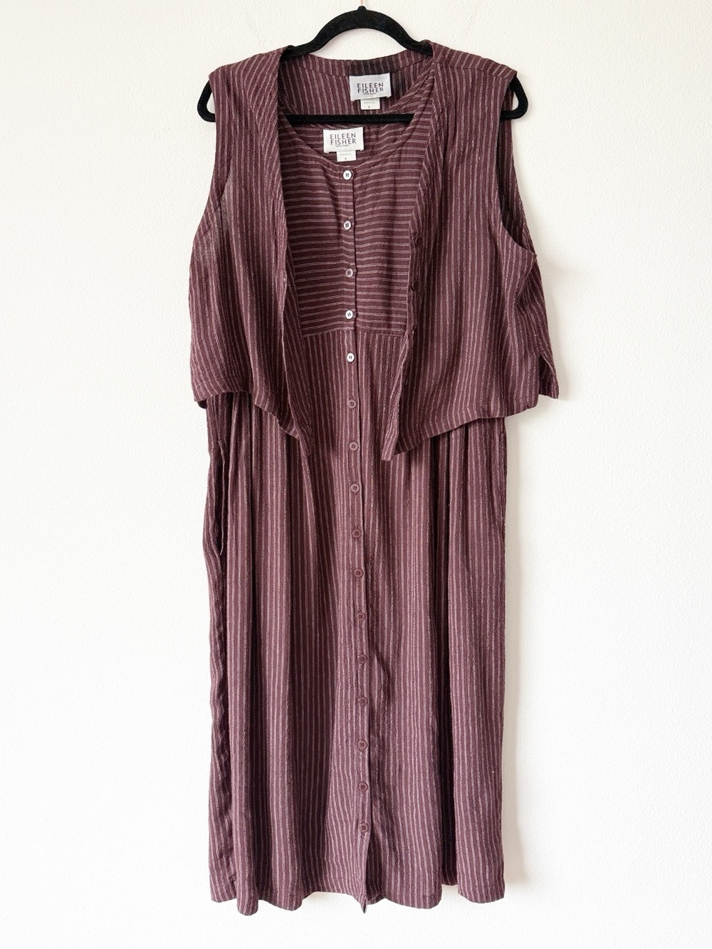 Eileen Fisher Mauve Striped Button-Front Sleeveless Dress